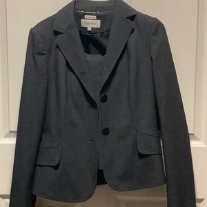 Calvin Klein 2-button gray skirt suit